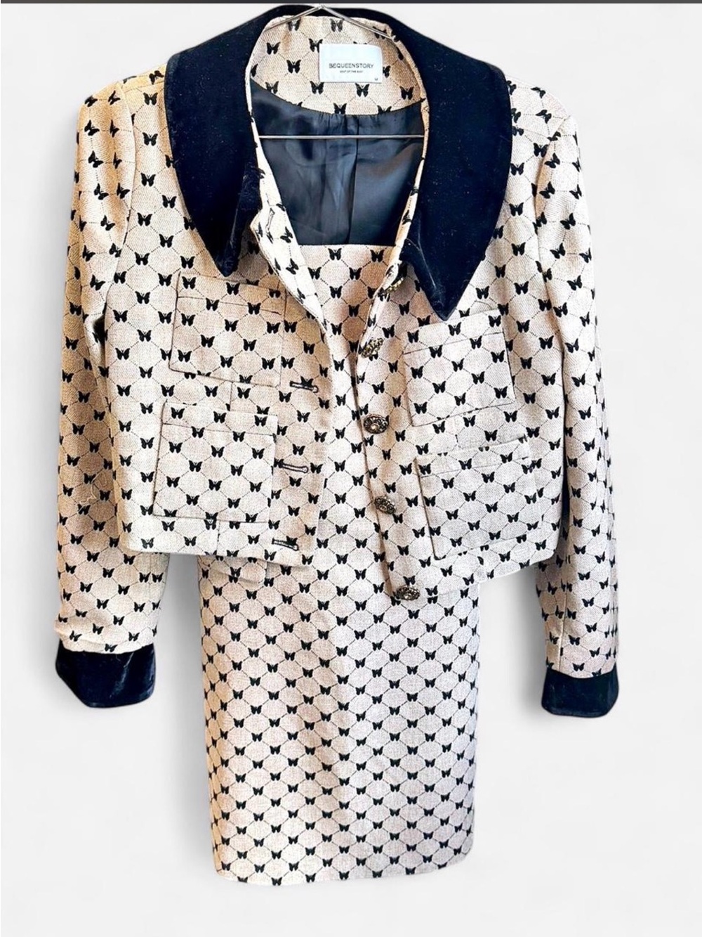 Butterfly Tweed 2 Piece Set Coquette Old Money Mini Dress & Cropped Jacket - Picture 2 of 9